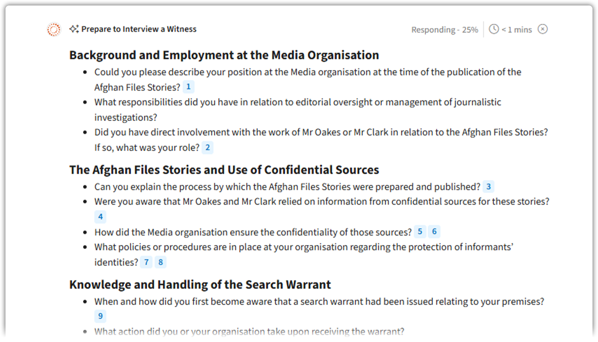 Prepare for witness statements screenshot