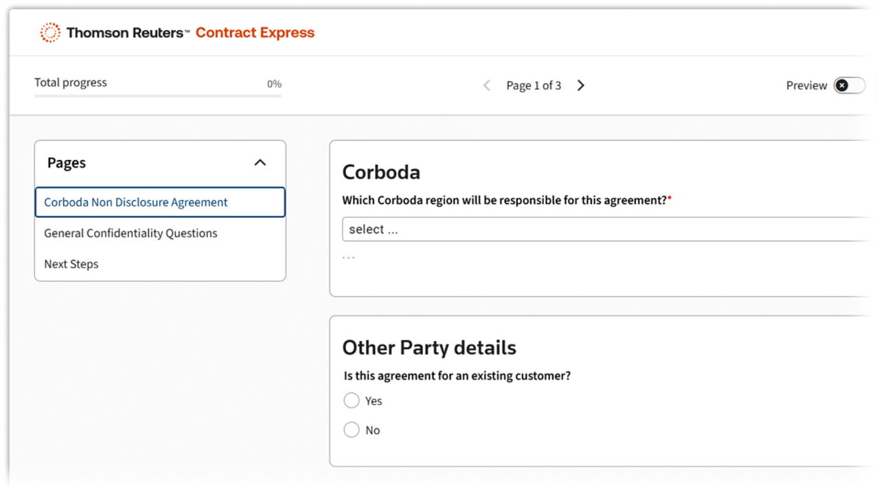 Contract Express contract questionnaire interface
