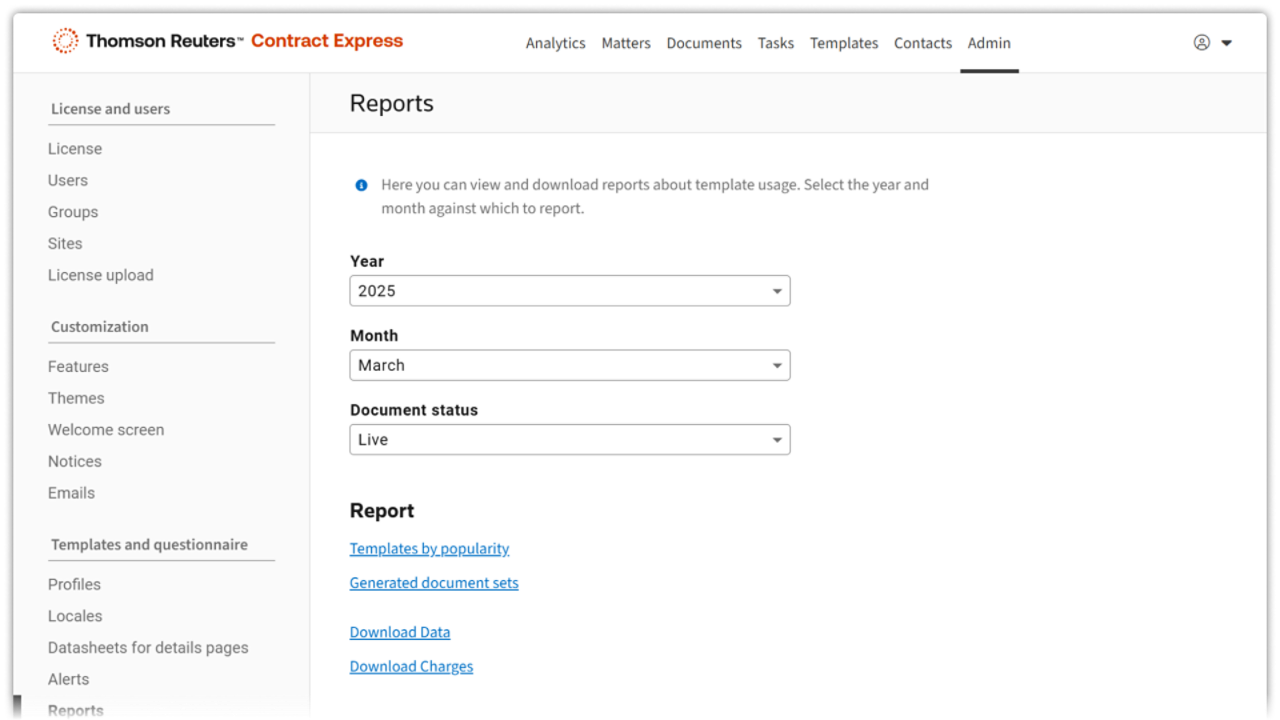 Contract Express compliance reporting dashboard