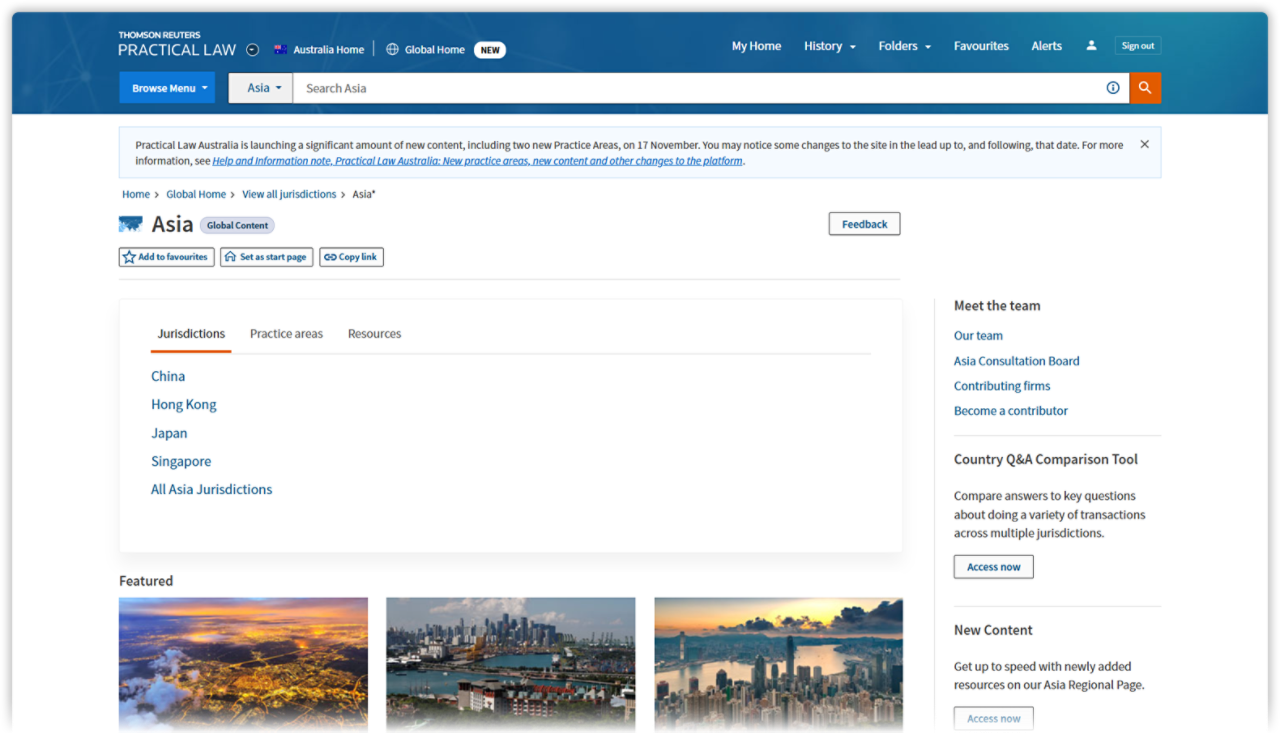 Screenshot image of Practical Law in Hong Kong